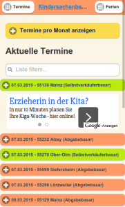 Kindersachenbasar.net Screenshot mobile Version